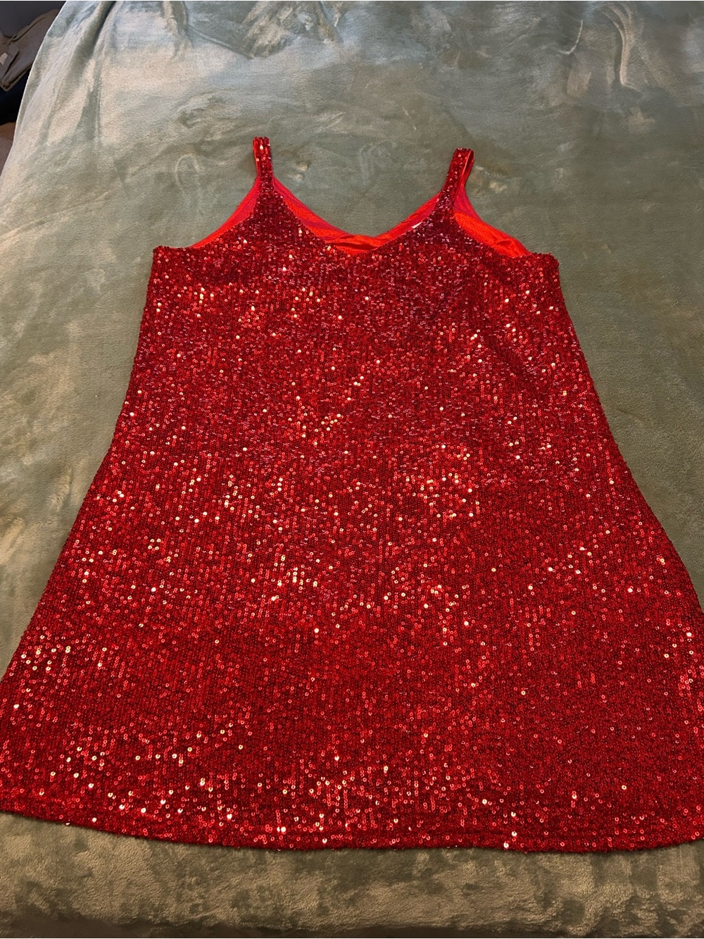 Sparkling Red Sequin V Neck Dress